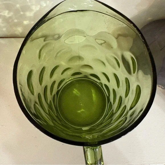Vintage Hazel-Atlas Eldorado Avocado Green Glass Circle Pattern Pitcher Jug - Picture 5 of 10
